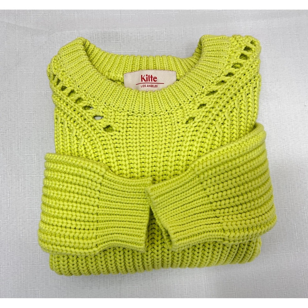 Kilte Los Angeles Sweater Womens 2 Lime Green‎ Excellent Chunky Knit Pointelle